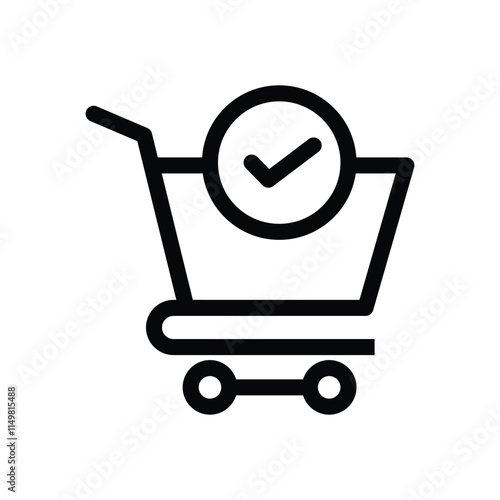 Shopping cart and check mark vector icon complete order, confirmation symbol sign flat logo illustration isolated on background