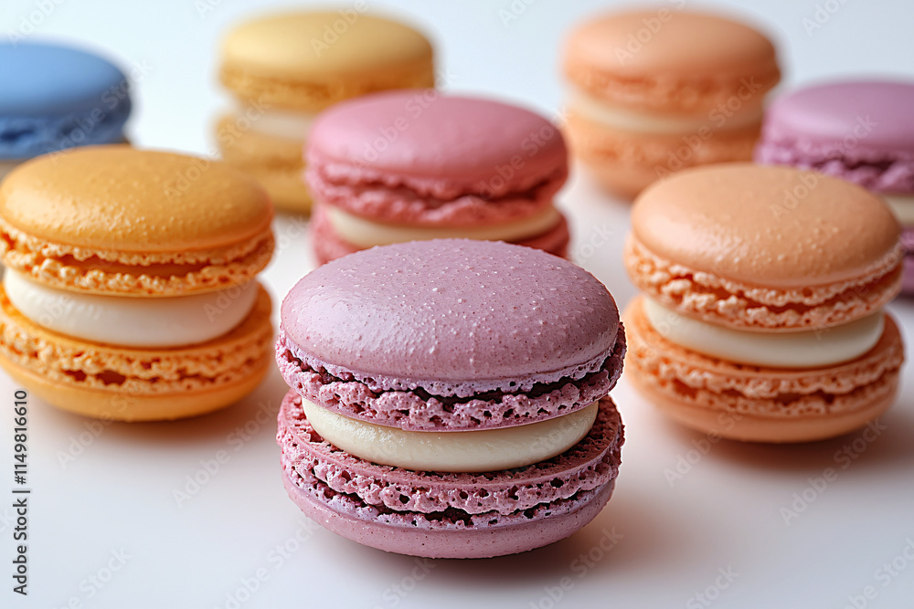 Macarons with colorful shells and creamy fillings Macarons with colorful shells and creamy fillings