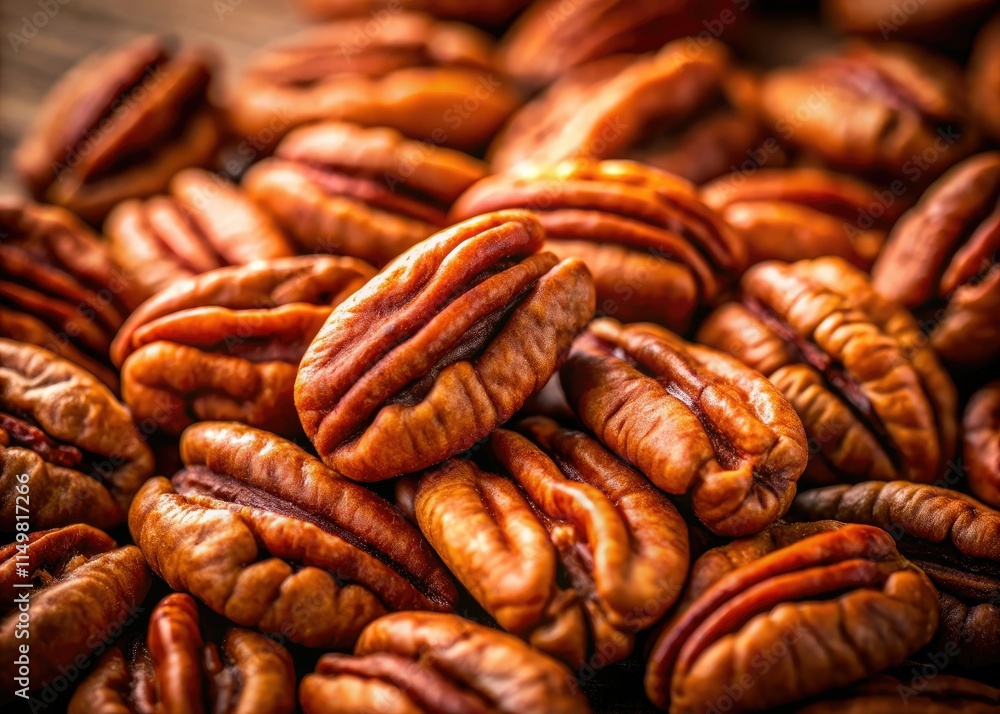 Isolated pecan nuts bathed in low light, showcased in a captivating food photograph. Isolated pecan nuts bathed in low light, showcased in a captivating food photograph.