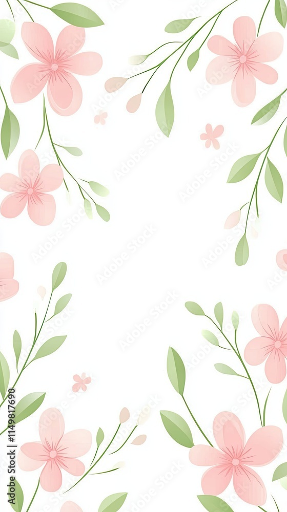 Obraz premium Floral Delight With Soft Pink and Green Patterns Enhancing a Serene White Backdrop