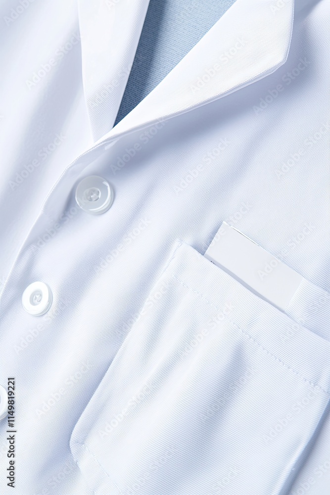 Close-up of a Folded White Coat With a Name Tag, Highlighting Personal Identity in a Workplace Close-up of a Folded White Coat With a Name Tag, Highlighting Personal Identity in a Workplace