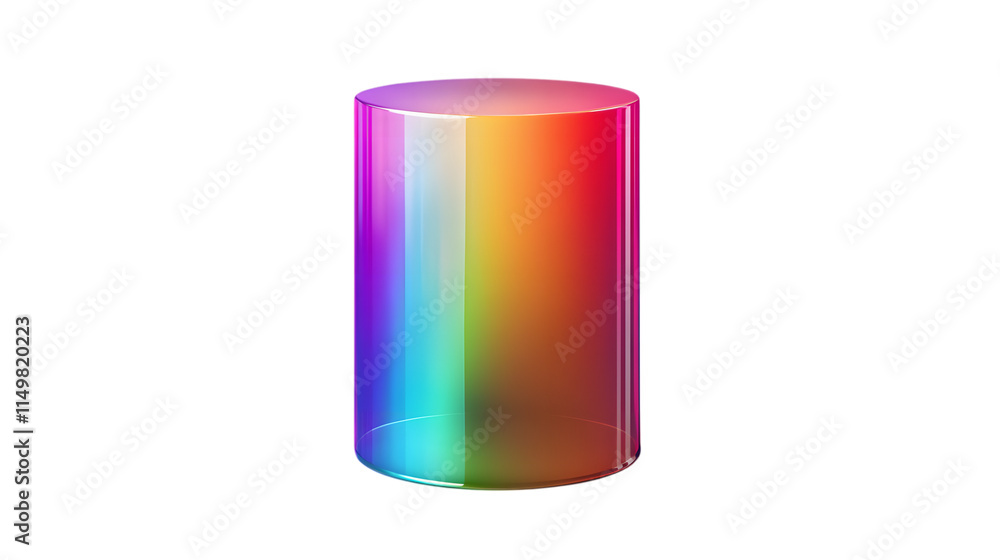 Modern cylindrical glass pedestal with a gradient rainbow effect, showcasing vibrant light reflections. Isolated on transparent background Modern cylindrical glass pedestal with a gradient rainbow effect, showcasing vibrant light reflections. Isolated on transparent background