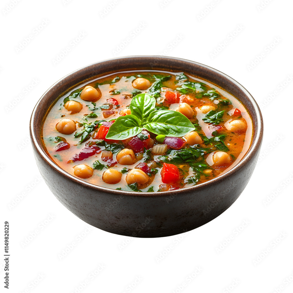 Appetizing Chickpea and Spinach Soup isolated on transparent background Appetizing Chickpea and Spinach Soup isolated on transparent background