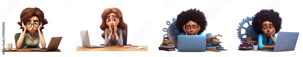 PNG sleepy work overload, isolated element set, transparent background PNG sleepy work overload, isolated element set, transparent background