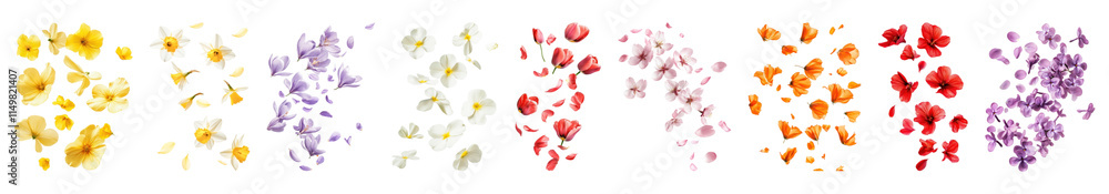 PNG Flowers and petals floating, isolated element set, transparent background PNG Flowers and petals floating, isolated element set, transparent background