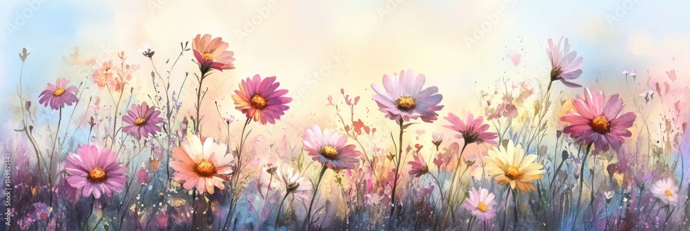 Watercolor Painting of a Vibrant Wildflower Meadow Watercolor Painting of a Vibrant Wildflower Meadow