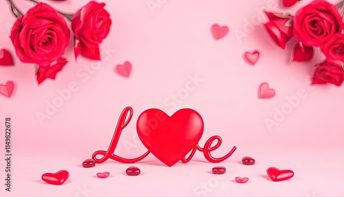 Minimalist Valentine’s Day vector with a single red heart and the word 'Love' in cursive.