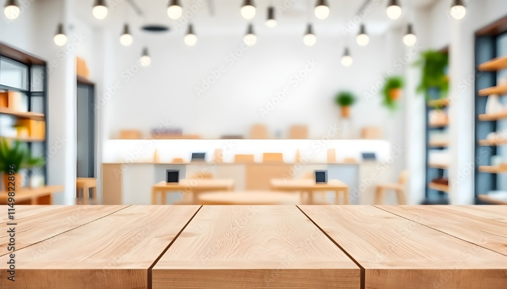 White table presentation, desk and blur background, Empty wood counter White table presentation, desk and blur background, Empty wood counter