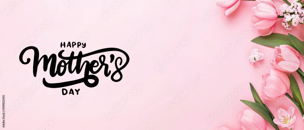 Naklejka premium Happy Mothers Day Pink Tulips Floral Greeting Card Design