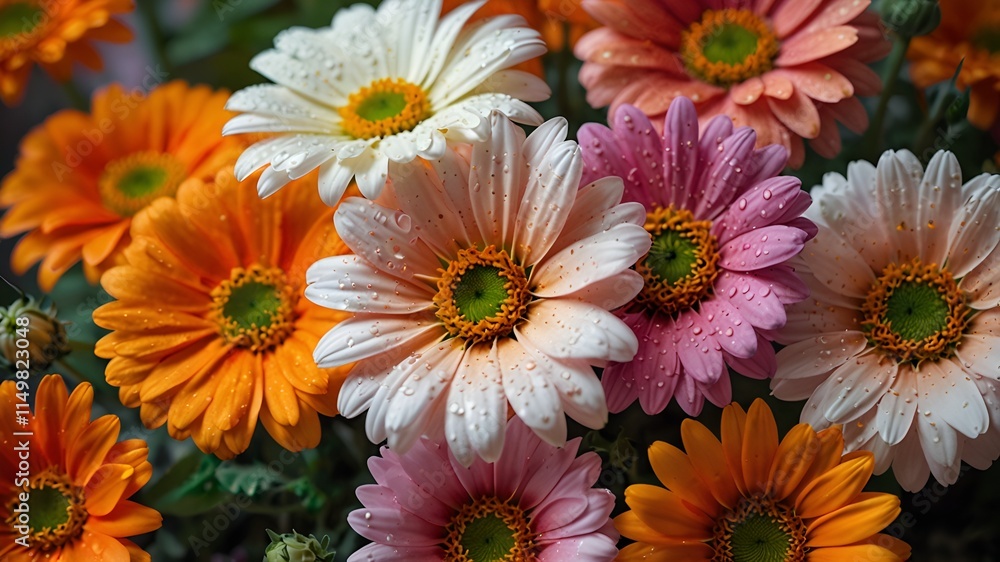 Flowers in orange, pink, purple and white colours. Flowers in orange, pink, purple and white colours.