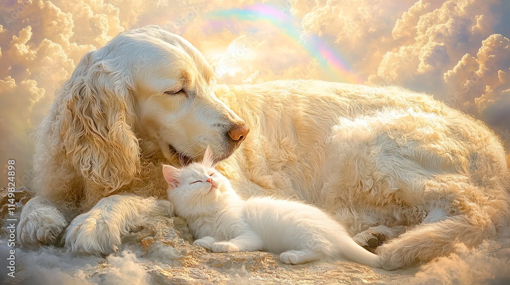 Cat, dog and rainbow - symbol of pets dying Cat, dog and rainbow - symbol of pets dying