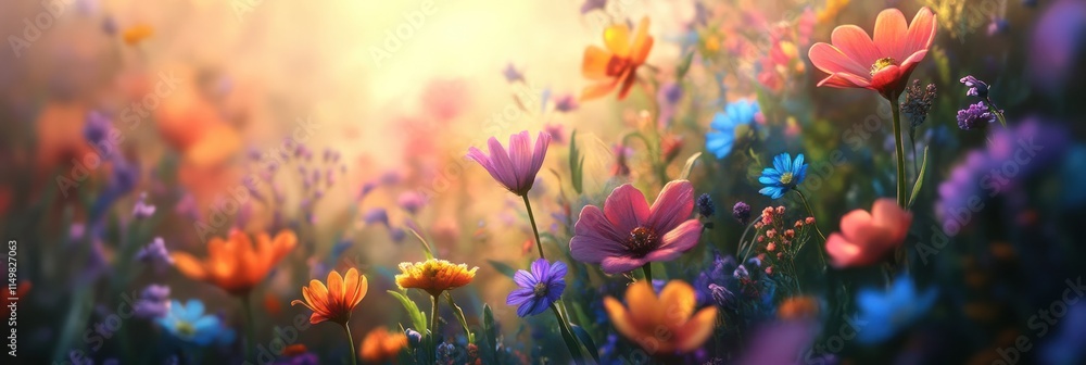 Vibrant wildflowers bloom in a summer meadow Vibrant wildflowers bloom in a summer meadow