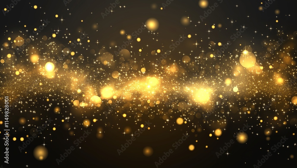 Fototapeta premium Gold Glitter and Confetti Celebration Vector Illustration for Christmas Festivity, Festive Background with Sparkling Elements