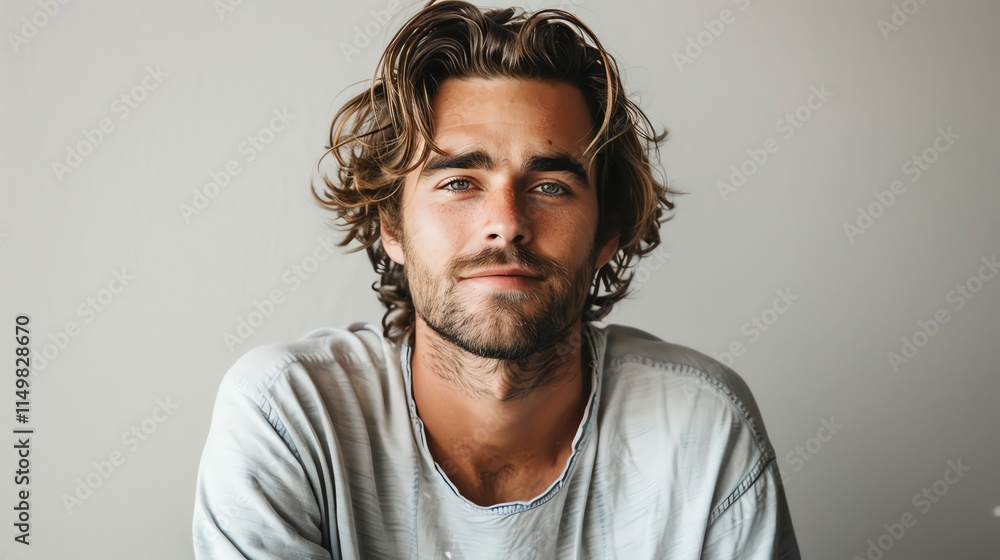 Portrait of a young man with brown hair and a beard. Portrait of a young man with brown hair and a beard.