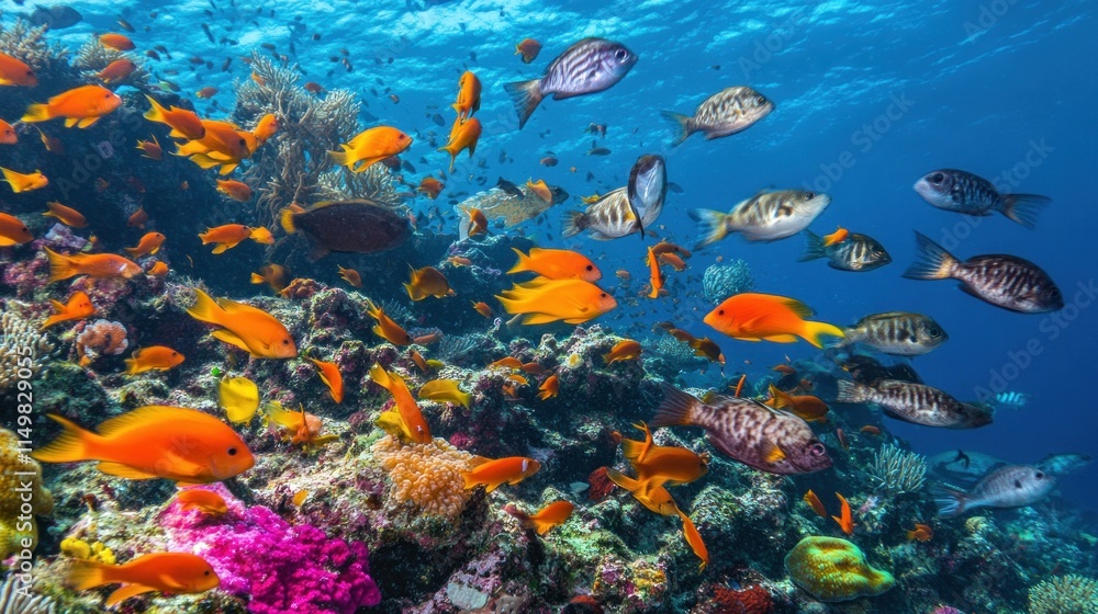 Fototapeta Vibrant Coral Reef Ecosystem with Colorful Fish