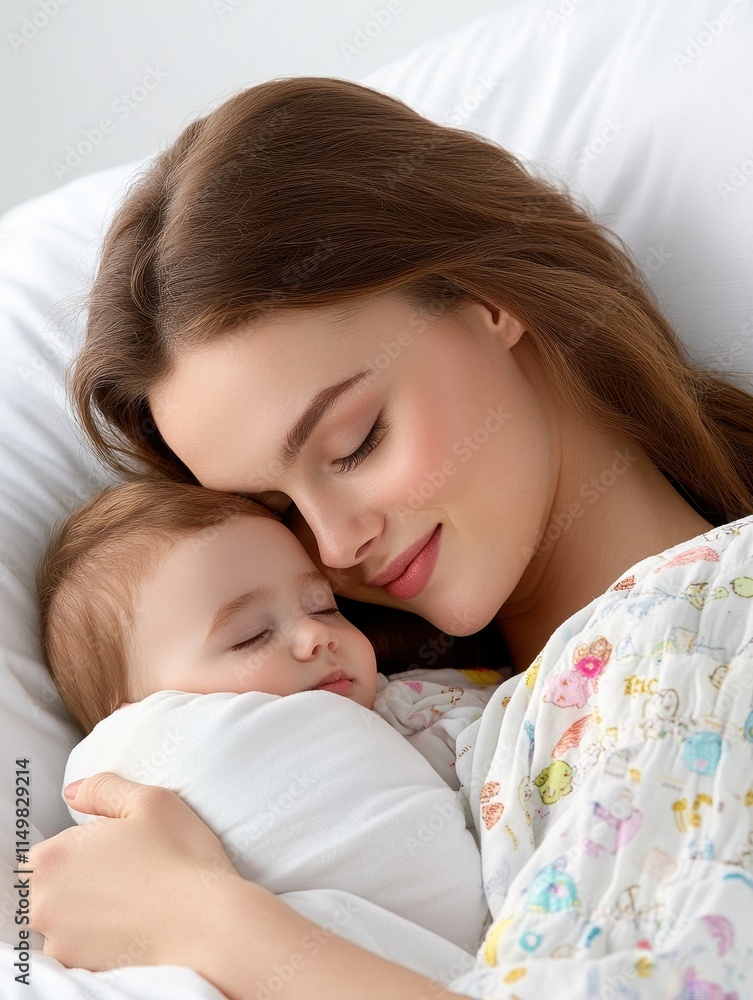 Tender Bond Between Mother and Baby in Serene Sleep Moment Tender Bond Between Mother and Baby in Serene Sleep Moment