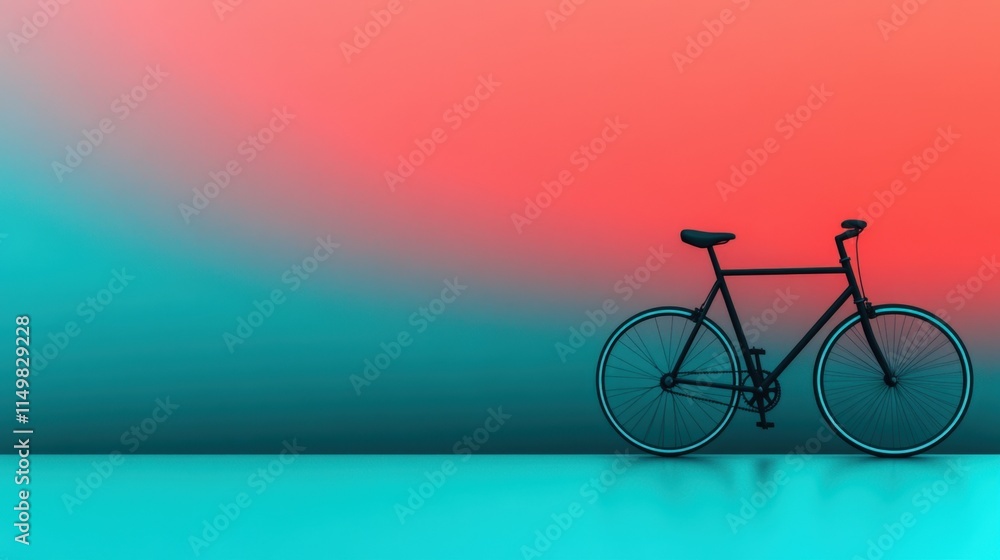 Fototapeta premium Minimalist Bicycle Silhouette Against Vibrant Red and Teal Gradient Backdrop