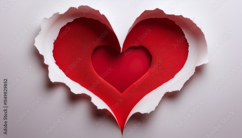 Red heart - Heart shaped red hole torn through paper, isolated on white background Red heart - Heart shaped red hole torn through paper, isolated on white background