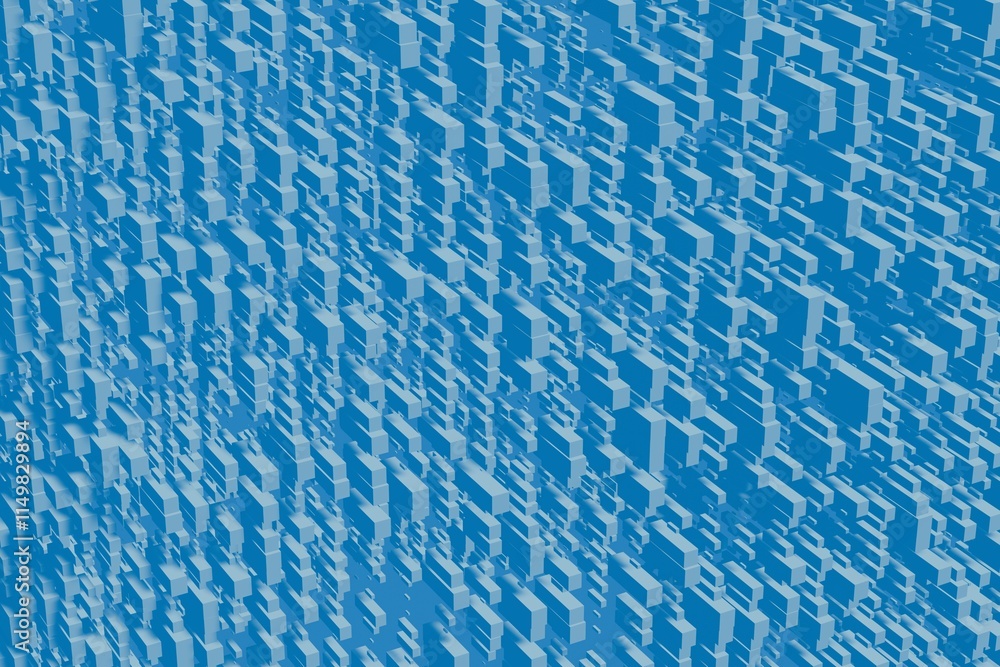abstract picture 3d render many blue cubes, quantum super computer cuboid, abstract design in blue style