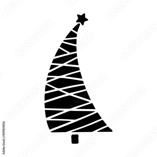 A black vector silhouette of a tall Christmas tree, representing the grandeur of the festive season