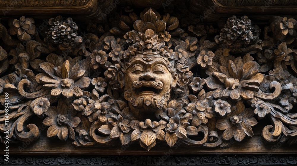 Intricate Wooden Carving of a Deified Figure Intricate Wooden Carving of a Deified Figure