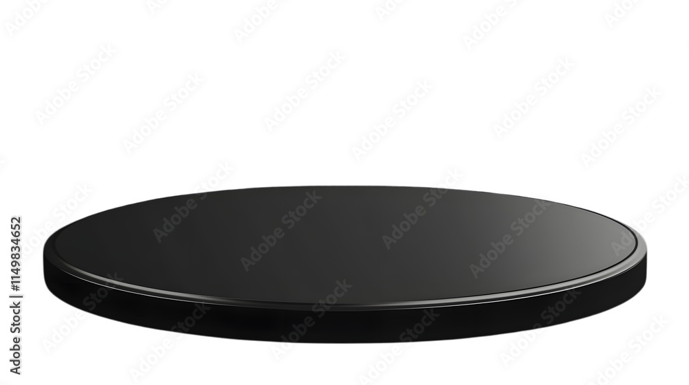 Black circular platform with a layered design and a matte finish, suitable for minimalist product displays. Isolated on transparent background Black circular platform with a layered design and a matte finish, suitable for minimalist product displays. Isolated on transparent background