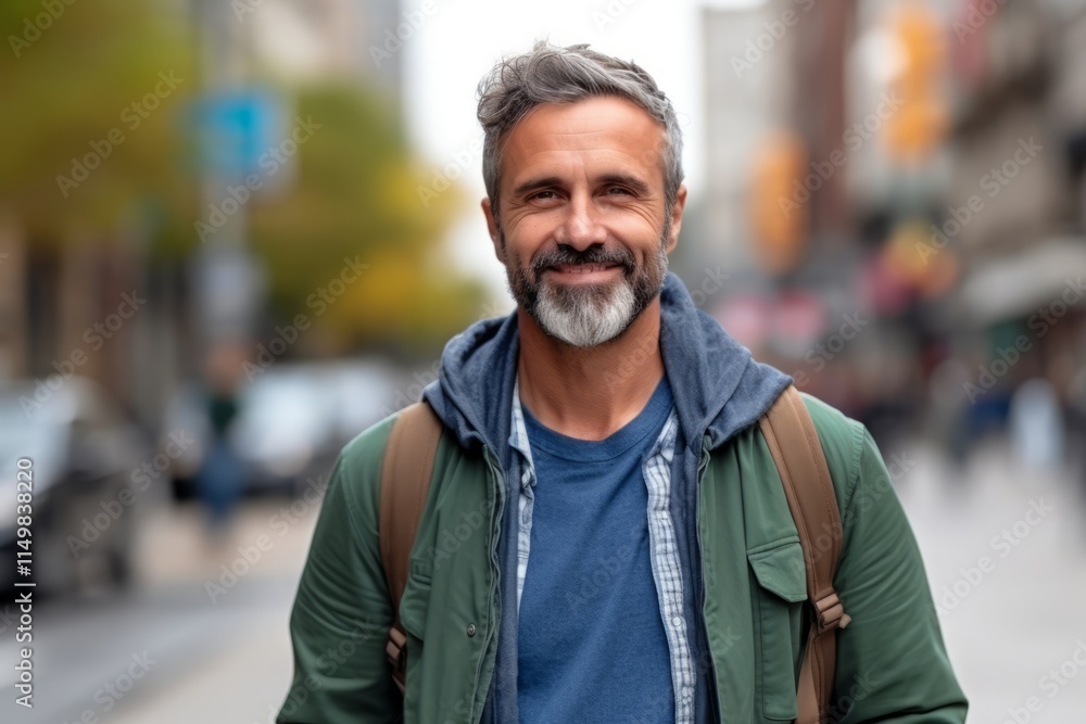 Handsome middle-aged man with a beard in the city Handsome middle-aged man with a beard in the city