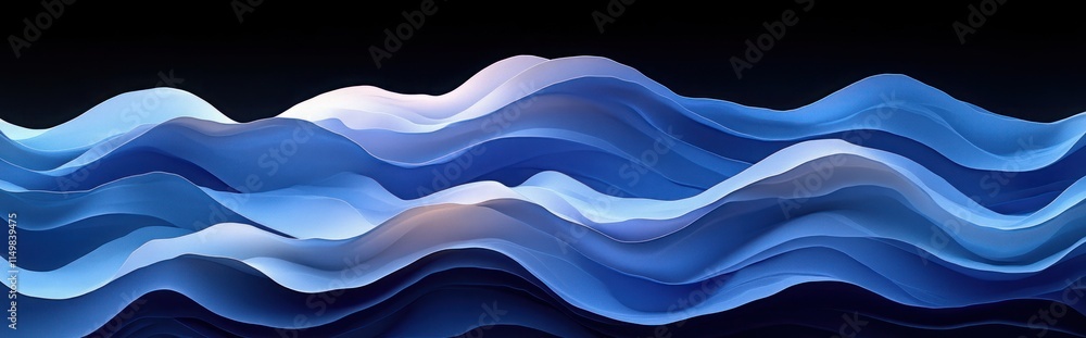 Obraz premium Abstract blue waves flowing on black background.