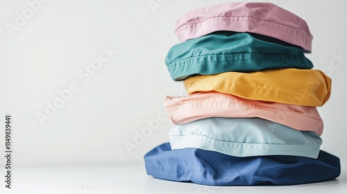 Colorful Stack of Casual Shirts on White Background photo