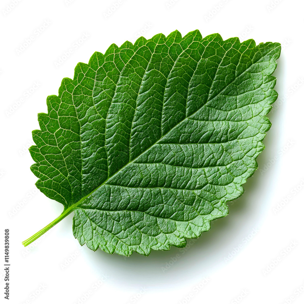 Obraz premium Single green leaf isolated on white background. (4)