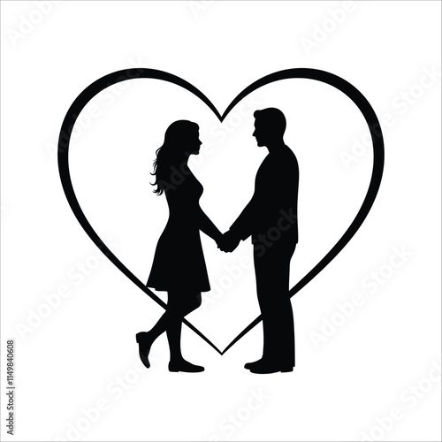Beautiful romantic couple love moment silhouette vector illustration.