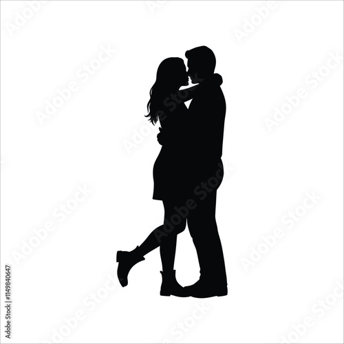 Couple lovers romantic moment silhouette illustration