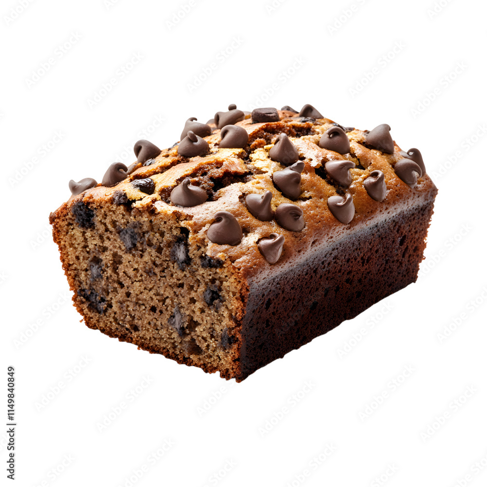 Soft Chocolate chip banana bread isolated on transparent background
