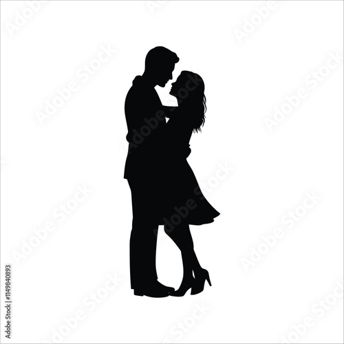 black vector couple icon isolated silhouette on white background 
