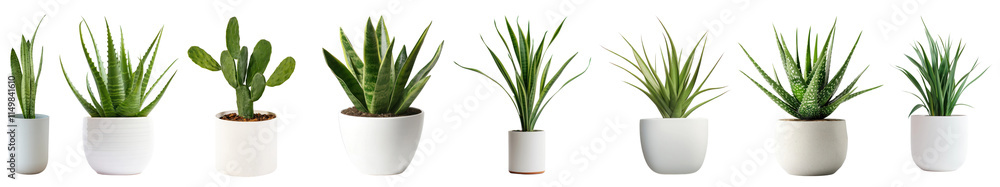 PNG Succulent plants in white pots, element set on transparent background PNG Succulent plants in white pots, element set on transparent background