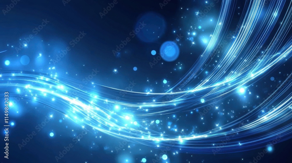 Obraz premium Abstract Blue Glowing Waves with Sparkling Lights Digital Art Background Wallpaper