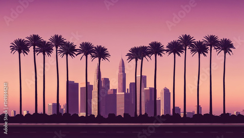 skyline with palm trees at sunset creating iconic california vibe photo