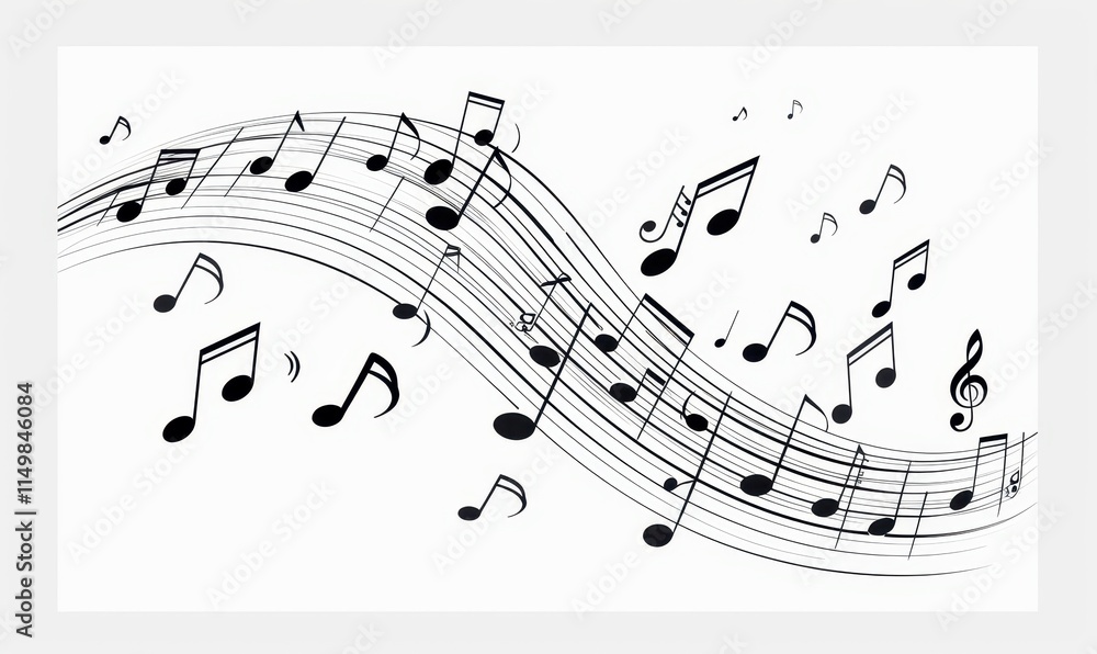 Creative expression flows through abstract music notes in continuous line art celebrating sound and rhythm in a minimalist style Creative expression flows through abstract music notes in continuous line art celebrating sound and rhythm in a minimalist style