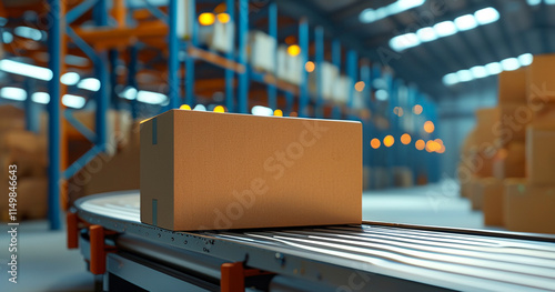 Wallpaper Mural Close-Up of Conveyor Belt in an Industrial Warehouse with Packaged Boxes and Mechanical Precision Torontodigital.ca