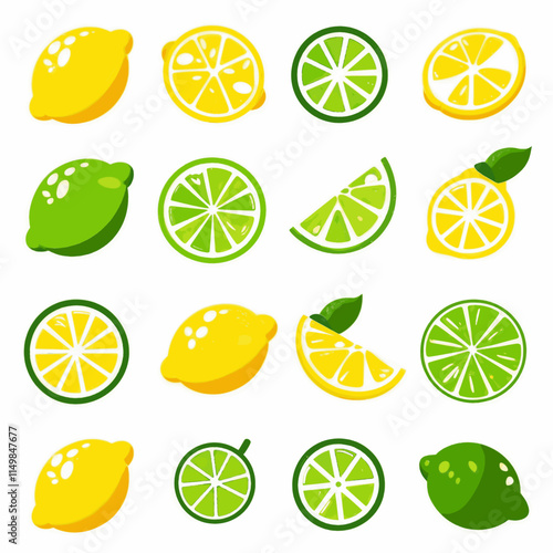 Lemon and Lime Abstract geometric background. Set of icons in simple flat style. lemons and limes. vector illustration