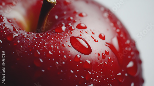 Crimson Jewel: Close-up of a ripe red apple glistening with water droplets, showcasing its vibrant color and juicy texture. A captivating image perfect for food blogs, culinary websites. photo