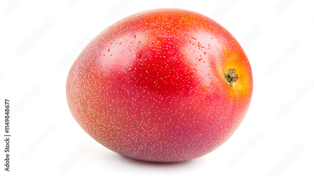 Ripe Mango: A vibrant red mango with a glistening surface, showcasing the fruit's juicy, sweet, and tropical nature.  