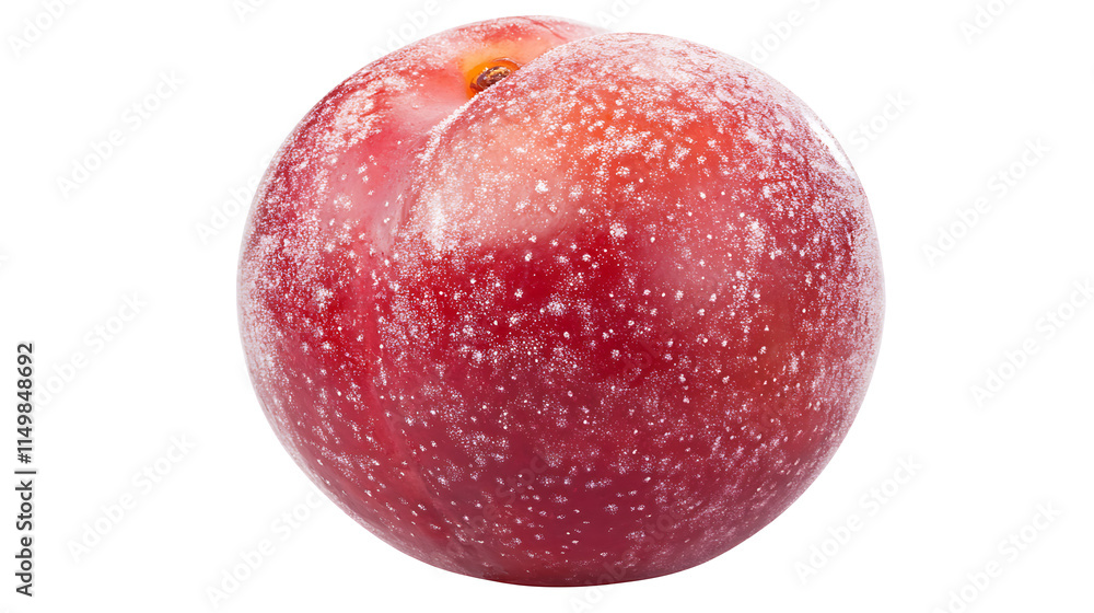 Ripe Red Plum: A single, plump red plum with a delicate bloom, showcasing the vibrant hues of summer fruit. Ripe Red Plum: A single, plump red plum with a delicate bloom, showcasing the vibrant hues of summer fruit.