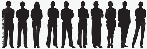 Silhouette of business team. Businessman and businesswoman on isolated white background. 