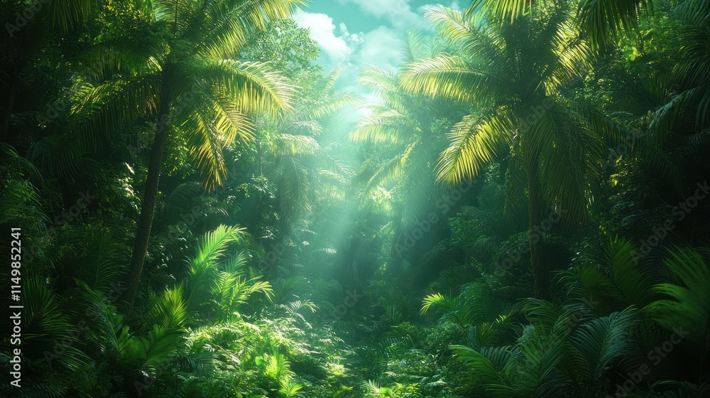 Lush green tropical jungle, sunlight dappled. Lush green tropical jungle, sunlight dappled.