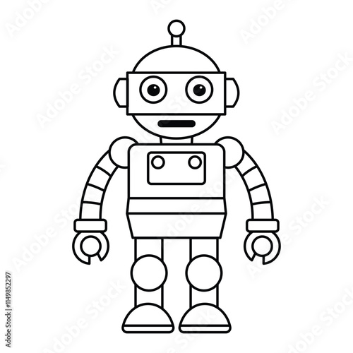 Robot coloring page Hand drawn coloring page robot Kids friendly cute Vector illustration line artwork 
