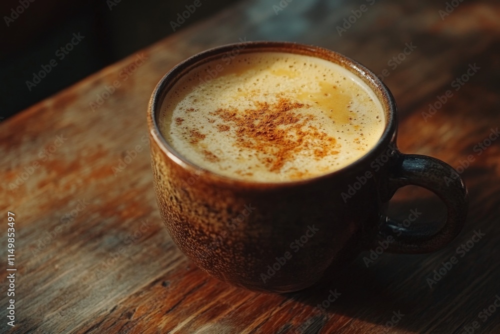 Warm Cinnamon Spiced Coffee in a Rustic Mug Warm Cinnamon Spiced Coffee in a Rustic Mug