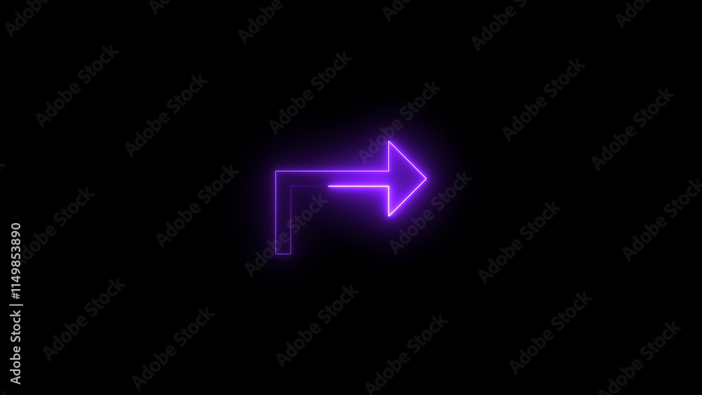 Direction arrow right neon light glowing sign icon purple color 4k illustration. Black background 4k illustration. Direction arrow right neon light glowing sign icon purple color 4k illustration. Black background 4k illustration.