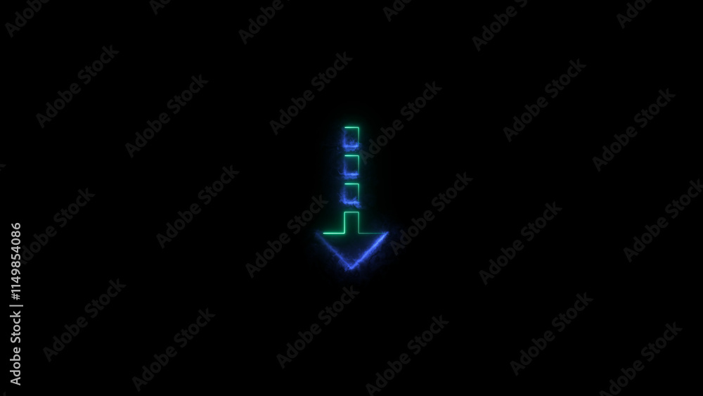 Direction arrow down neon light glowing sign icon colorful 4k illustration. Black background 4k illustration. Direction arrow down neon light glowing sign icon colorful 4k illustration. Black background 4k illustration.