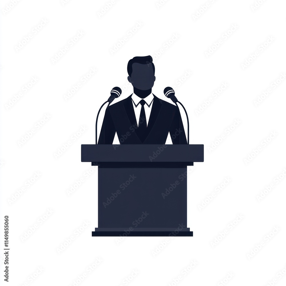 Man in Suit Speaking at Podium with Microphones Man in Suit Speaking at Podium with Microphones